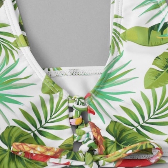 Tropical Bikini Swimsuit White Green S M 4 6 8 10 - Picture 7 of 8